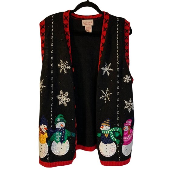 Vintage Women's Holiday Snowman Sweater Cardigan Size 1X Office Party Casual - Picture 1 of 9